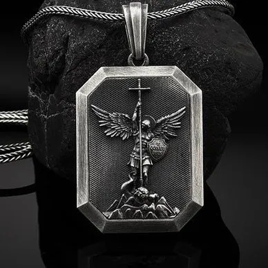 

Guardian Angel Alloy Hangtag Retro European and American Men's Necklace Women's T-shirt Pendant Necklace