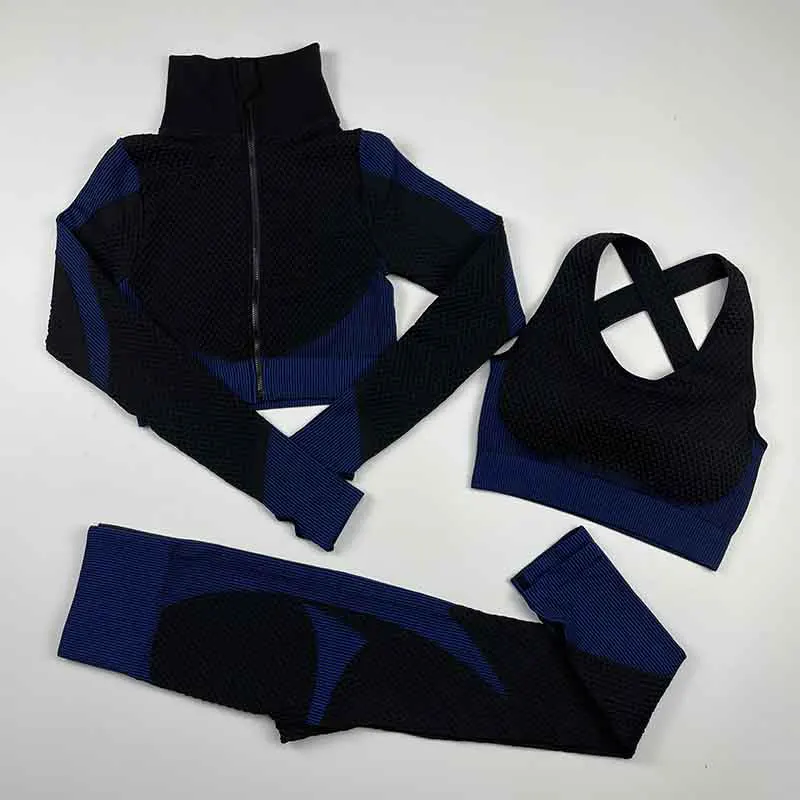 

Women Zip Up Yoga Set Long Sleeve Workout Clothes Running Sportswear Gym Leggings Seamless Sports Bra Fitness Crop Top Gym Sets