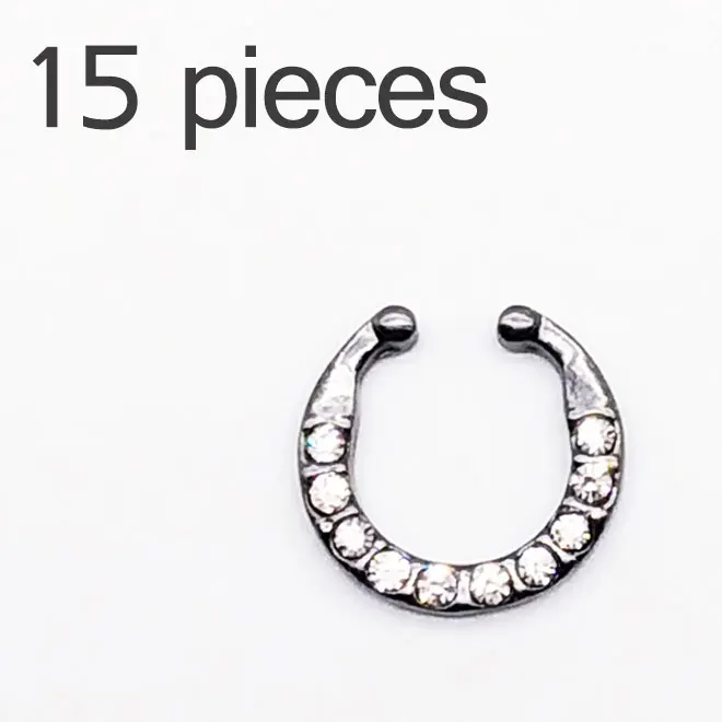 A04 15pcs Панк 15 шт./компл. фальшивый нос кольцо Для женщин Круглый с украшением в виде кристаллов для пирсинга перегородки носа пирсинг кликер искусственная зажим не тело обруч для Для женщин Готическая драгоценность - Окраска металла: A04 15pcs