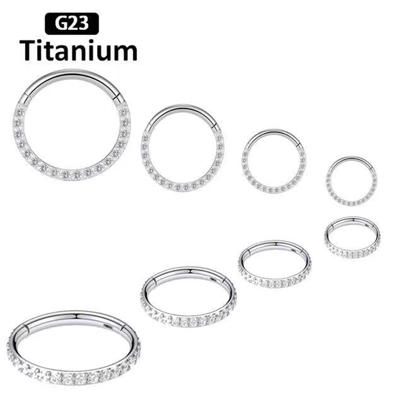 

New G23 Titanium High Quality Zircon Stone Hight Segment Rings Open Small Septum Piercing Nose Earrings Helix Body Piercings 16G