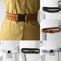 plastic buckle elastic belts summer women braided waist belt wide vintage boho waist strap woven luxury woman waistband