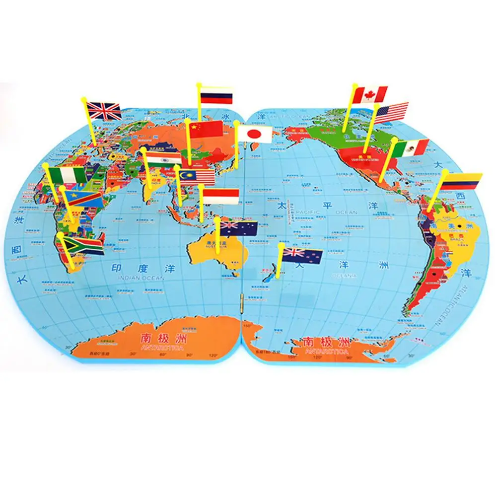 

Geographic Country With Flag 3D Wooden Jigsaw Puzzles World Map Toy Stress Relief National Flag Kids Educational Learning Toys