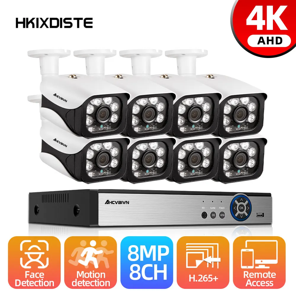 

4K Home Security Cameras System Video Surveillance Kit CCTV 8CH 8MP 8PCS Outdoor AHD Security Camera System(Hard Disk optional)