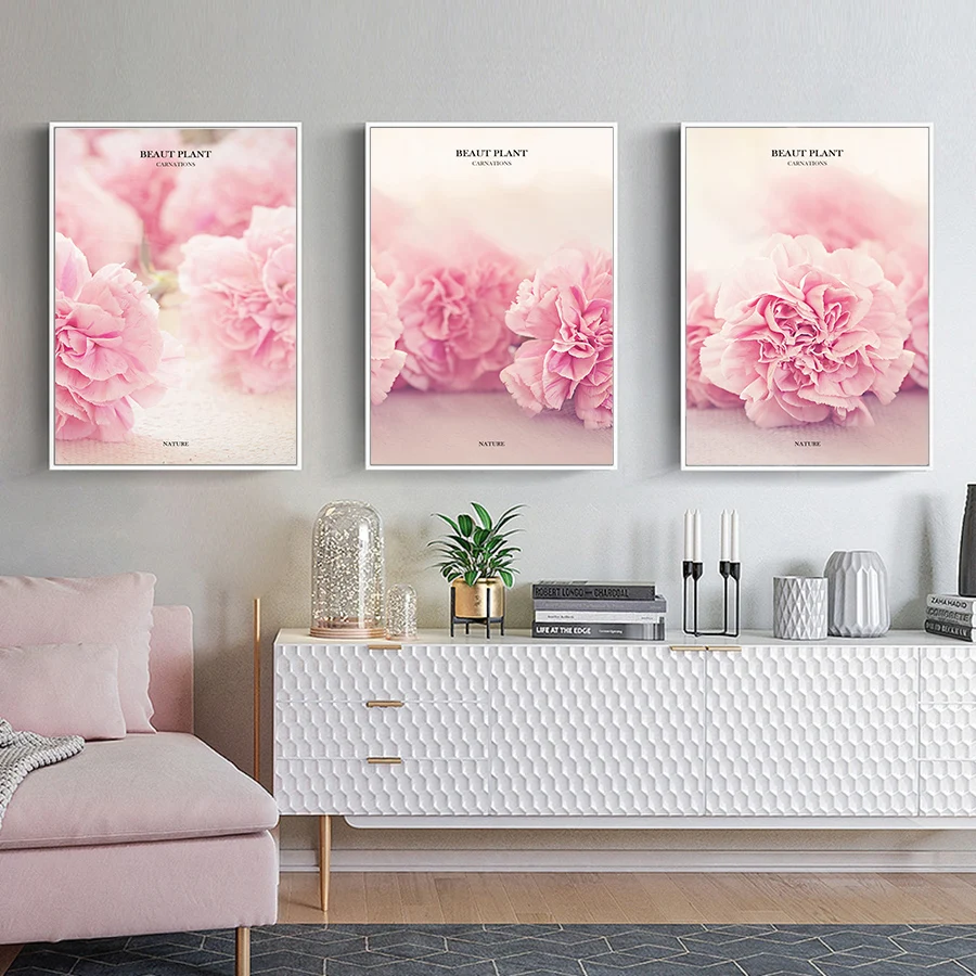 Романтический постер с цветами гвоздики и принты розовая Цветочная живопись