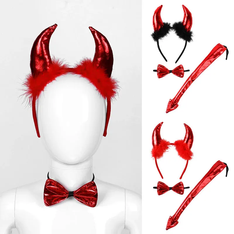

Adult Children Halloween Decoration Devil Headband Cosplay Costume Party Glitter Demon Horn Plush Hair Hoop Anime Cosplay Party