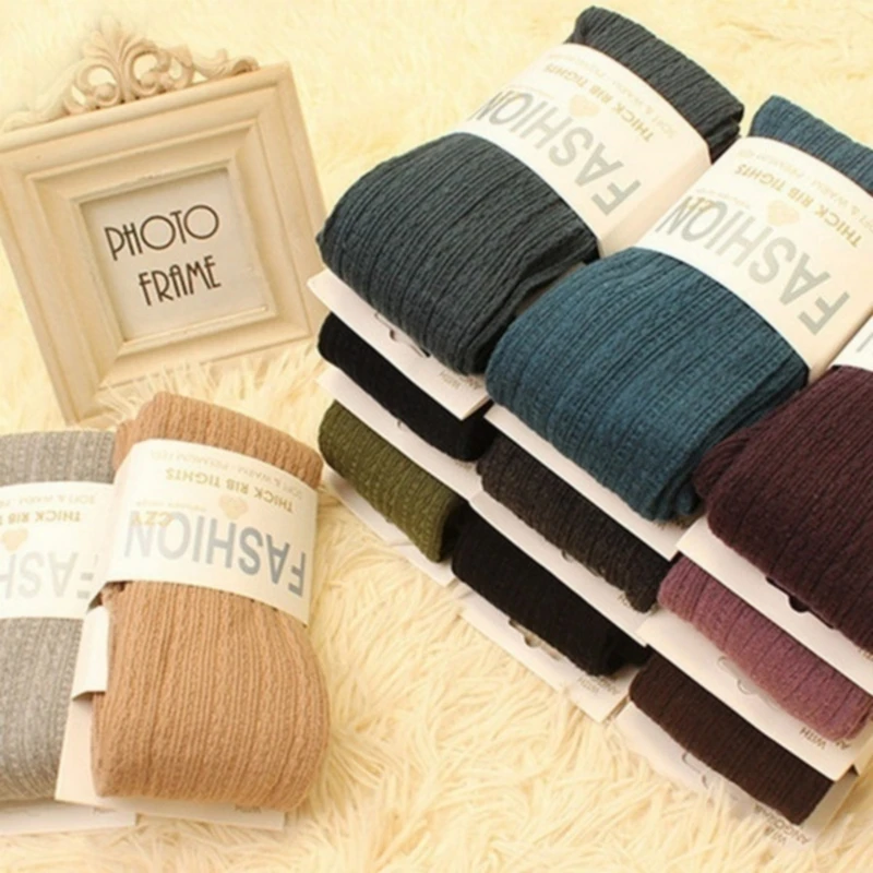 

2020 Autumn Winter Pantyhose Cotton Knitted Twist Stockings Colorful Women Warm Striped Women Tights Full Foot Tights