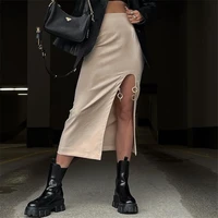 womens skirts with high waist and high slits elegant fashion and sexy chain decoration street wear mid length skirts y2k punk