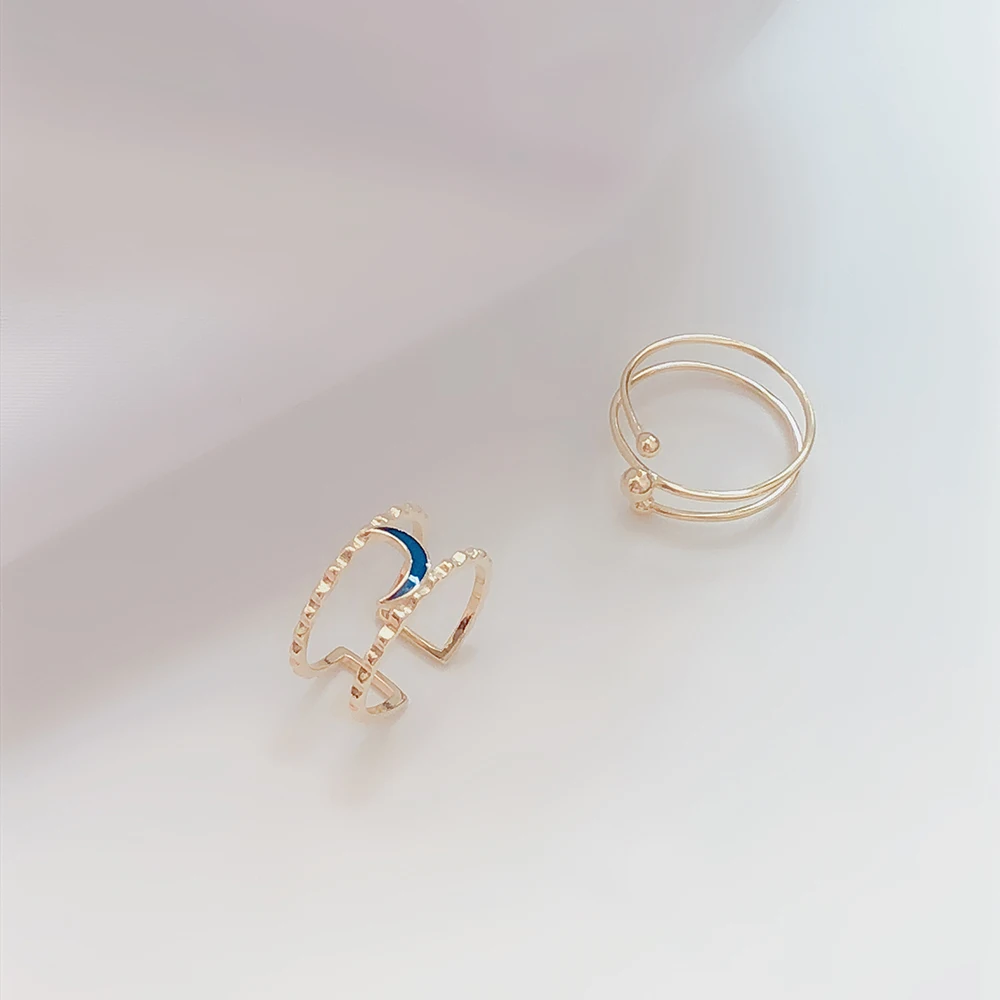 S925 стерлингового серебра Луна Кольцо Простой Личность позолоченные 18К Золотое