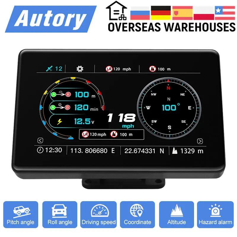 $57.22 Autory G5 Car Horizontal Slope Meter GPS Inclinometer Speedometer Compass Pitch Angle touch display screen HUD head up display