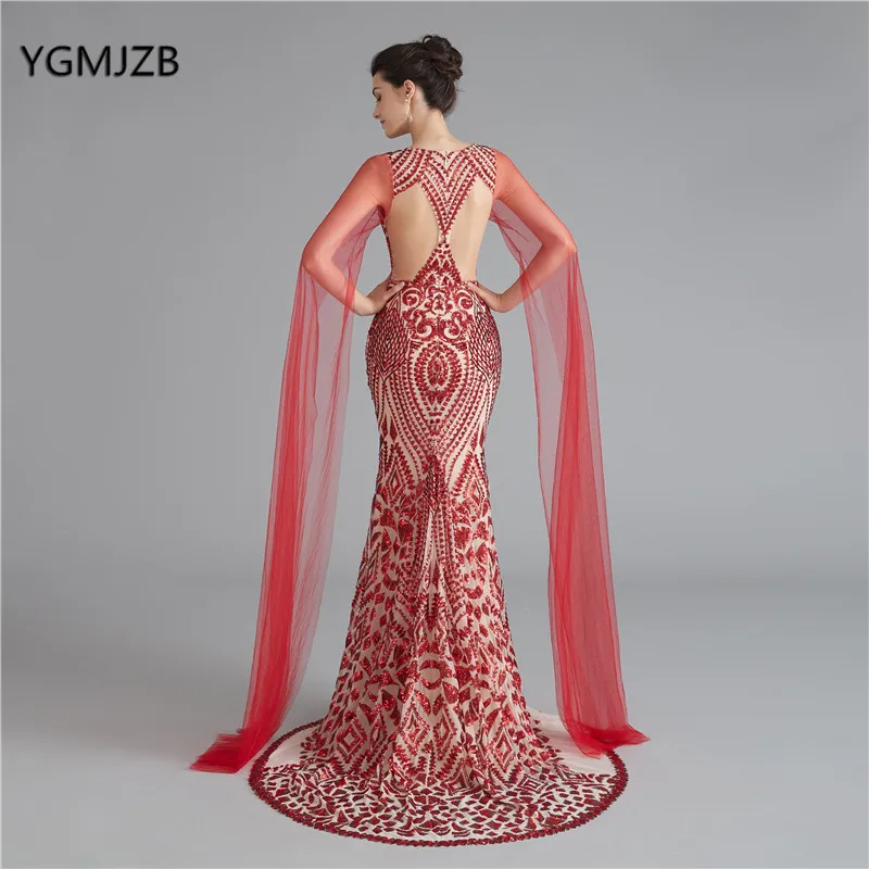 Sparkly Long Silver Sequin Mermaid Evening Dresses Full Sleeve V Neck Women Formal Prom Gowns Party Dress vestido de festa