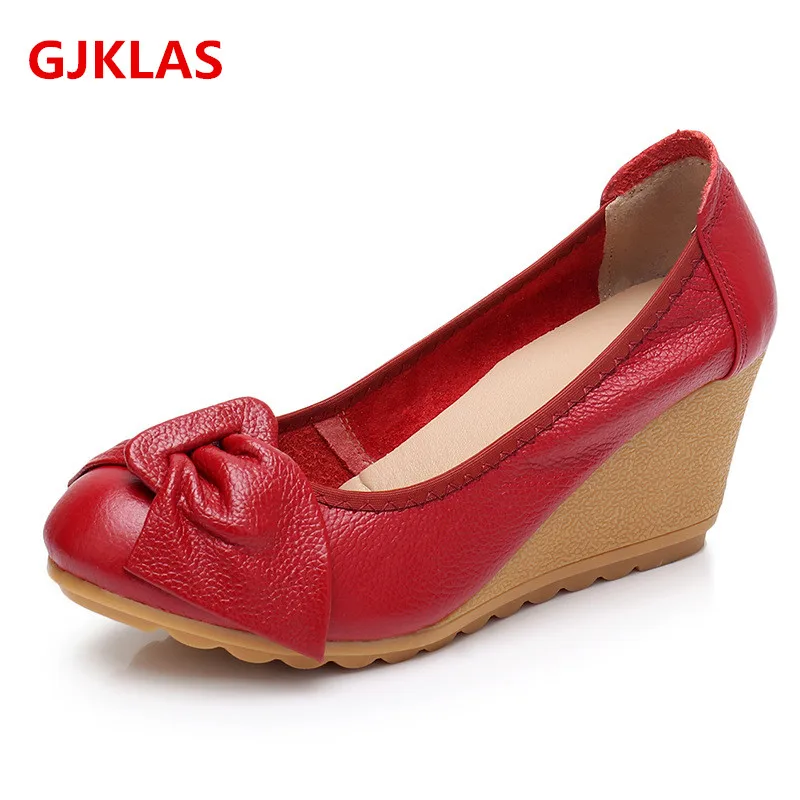 

Genuine Leather Women Shoes High Heels Platform Wedges Shoes for Women Office Work Shoes Women Chunky Heels Pumps Fashion Comfy