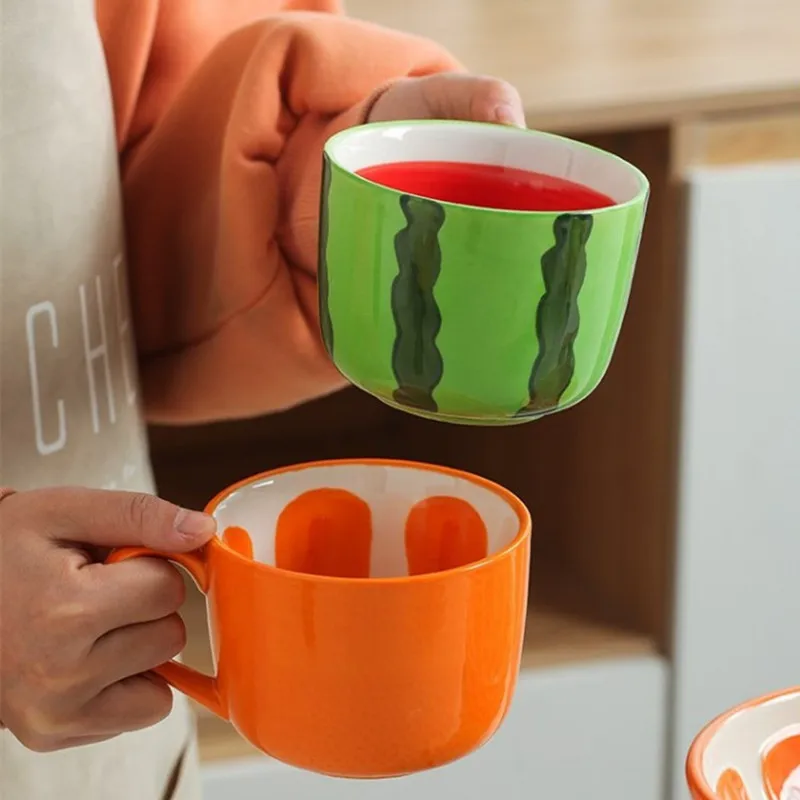 400ml Creative Fruit Coffee Mug Watermelon Orange Lemon Shaped Ceramic Breakfast Cup Cartoon Tea Milk Large Capacity Gift - купить по