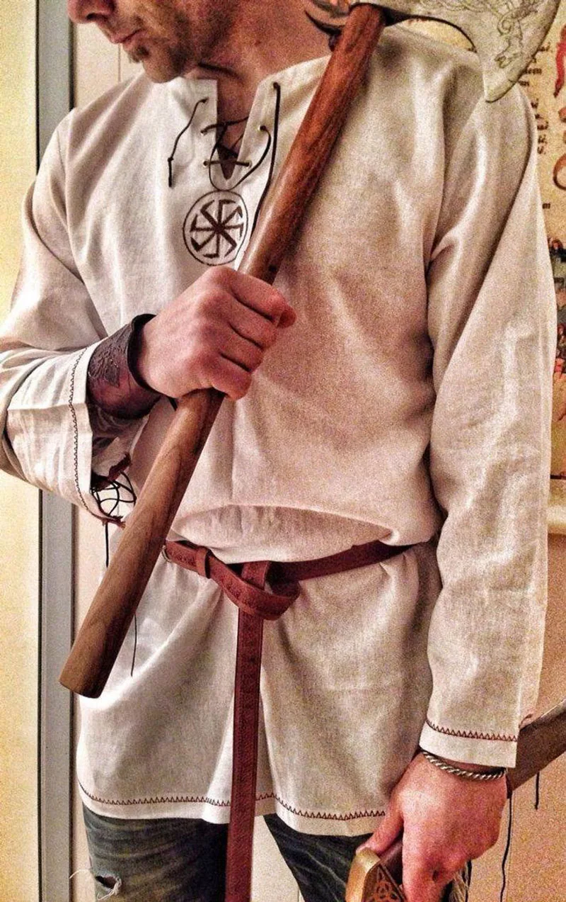 Средневековый Костюм викинга пирата льняная рубашка костюм в стиле Ренессанс