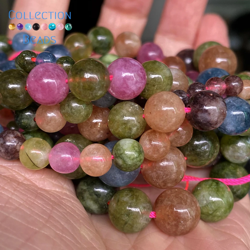 

Natural Stone Colorful Tourmaline Jades Tiger Eye Loose Round Beads For Jewelry Making 4-10mm Diy Bracelets Accessories 15"