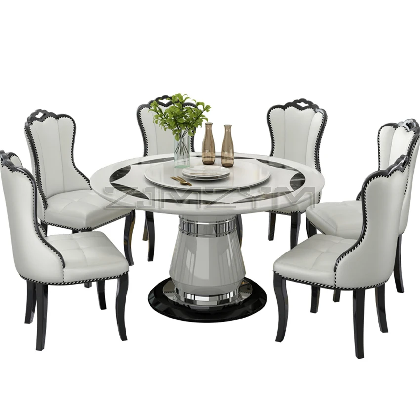 Marble dining table round turntable modern simple household set and chair combination large | Мебель