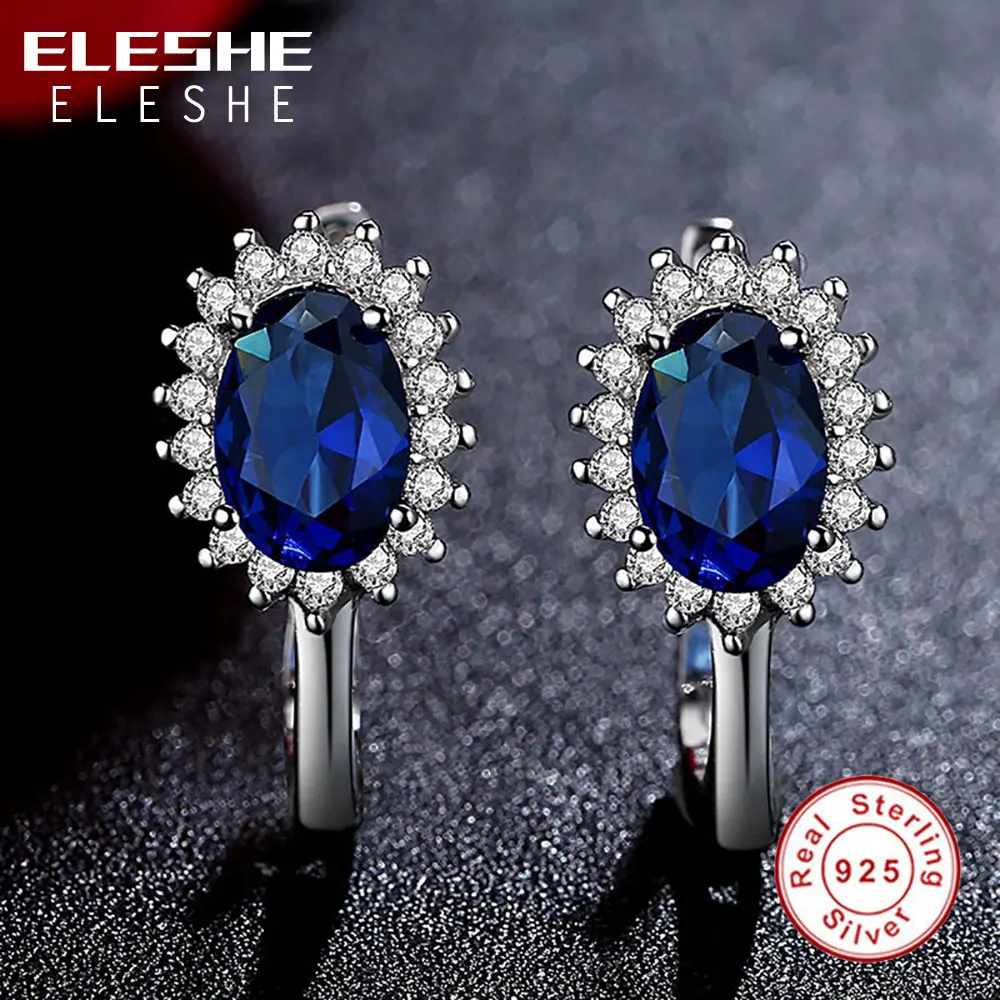 ELESHE, модные, 925 пробы, серебряные серьги для женщин, синие, Сияющие, каплевидные, Кристальные, серьги-гвоздики для женщин, свадебные ювелирные изделия, подарок