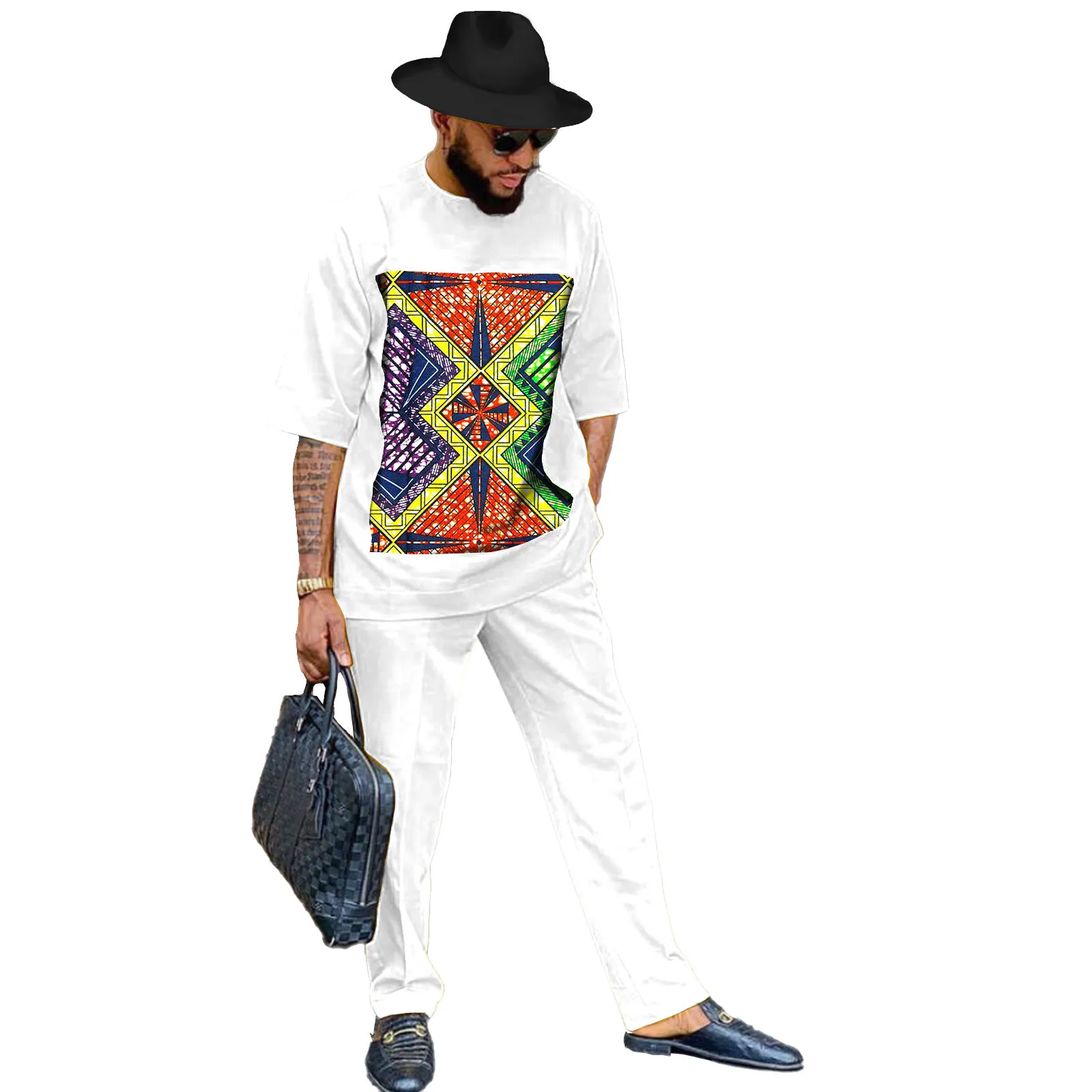 Africa Men Suit Dashiki Men Set Ankara Print Decoration Top with Pants for Wedding for Party  v2116024