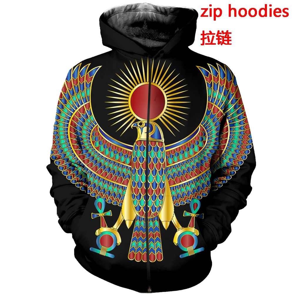 

2020 Fashion Hot Men retro ancient egypt horus god print 3D india native Hoodies unisex vintage Sweatshirt zipper Hoodies top