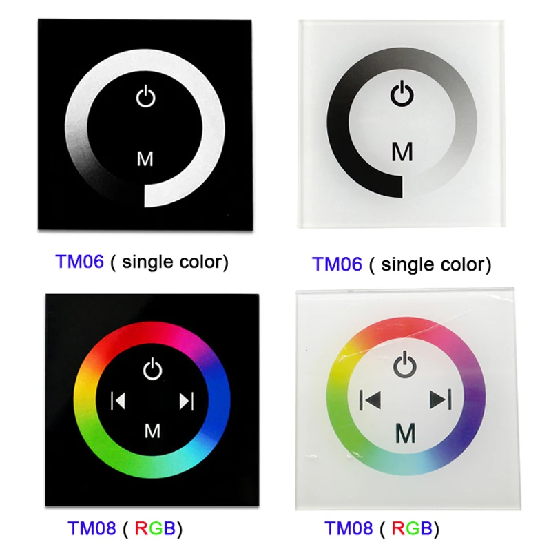 DC12V-24V wall mounted TM06 TM08 single color/ RGB led Touch Panel Controller glass dimmer switch for LED Strip light