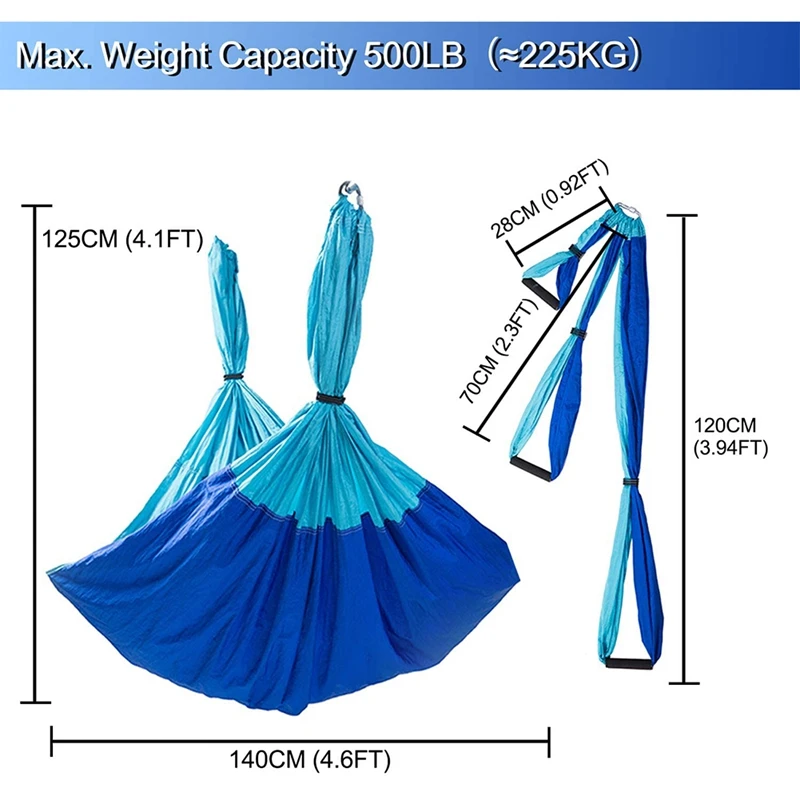 

Yoga Swing Set, Aerial Yoga Hammock Trapeze/Sling/Inversion Tool for Home or Gym Fitness, (Ceiling Anchors Included)Blue