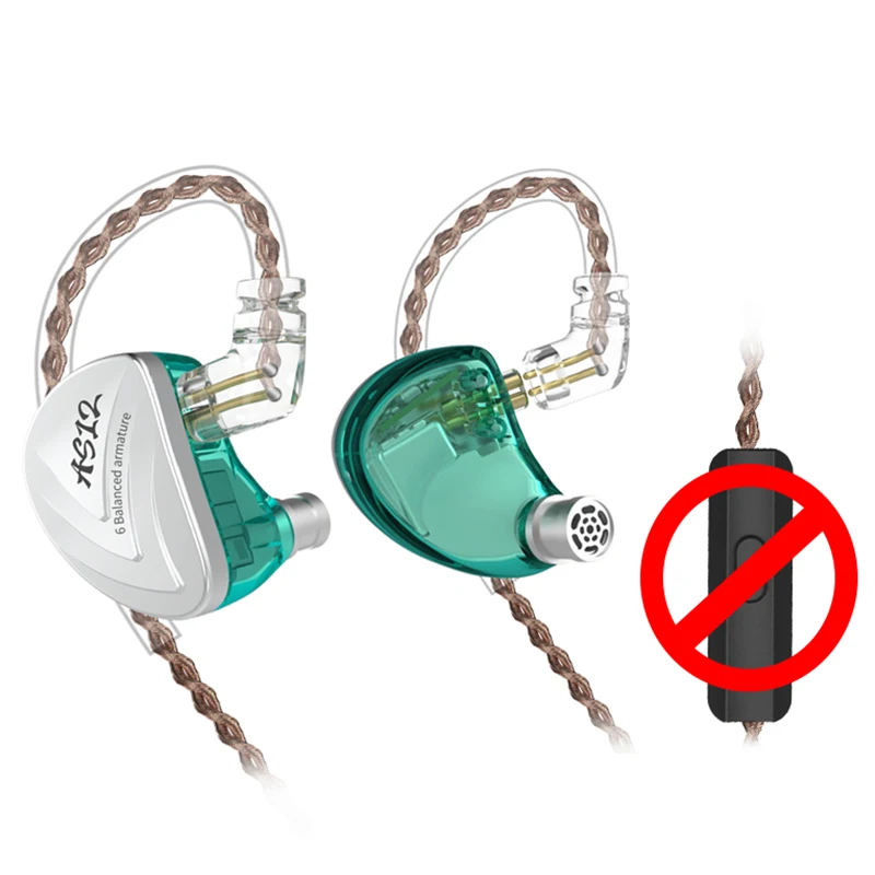 Silver no control Original KZ AS12 Wired Earphone Perfect Sound Comfortable Wearing Super Compatibility Balanced Armature Earphone 3.5mm Plug - Цвет: Silver no control