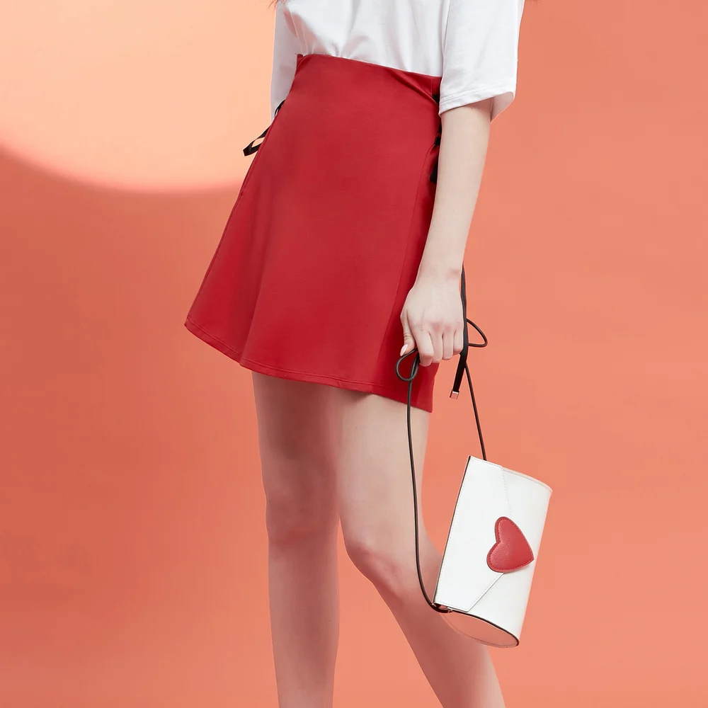 MetersBonwe Short Skirt Female High Waist A-line Mini With Ribbon Skirts Women Slimming Summer Joker New Arrivals | Женская одежда