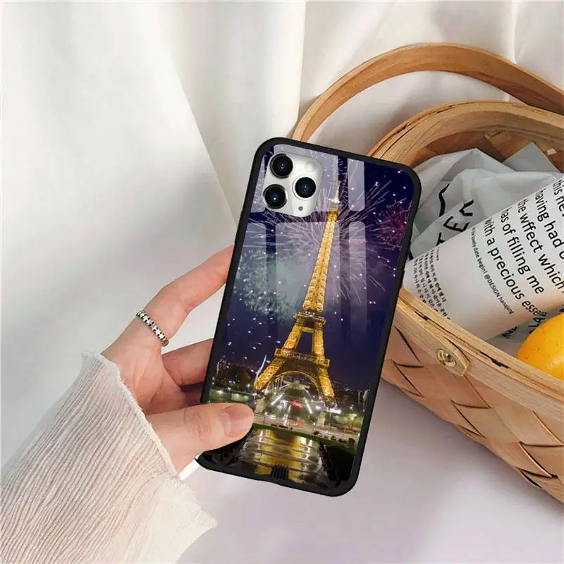 

Romantic Paris Eiffel Tower Phone Case Tempered glass For iphone 11 12 PRO MAX X XS XR 5C 6 6S 7 8 plus
