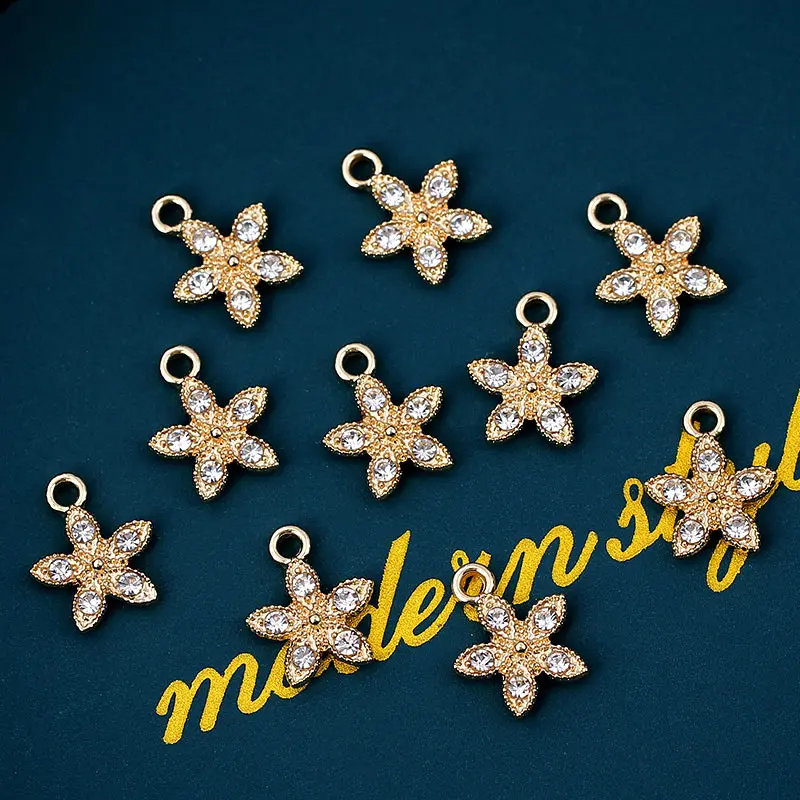 

10Pcs 15*12mm Shiny Crystal Rhinestone Stars Charms Gold Color Alloy Flowers Pendant For Jewelry Making Accessories Wholesale