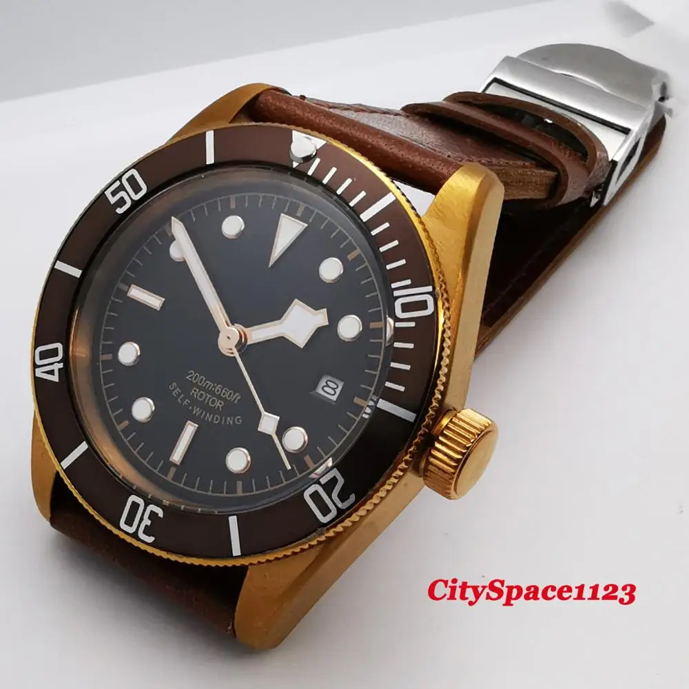 Corgeut 41 мм латунный позолоченный чехол водонепроницаемый светящийся циферблат