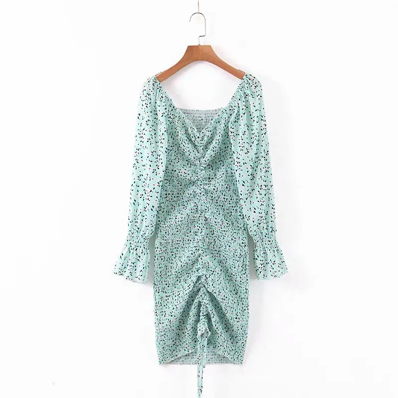 Платье в горошек с принтом шнурок длиной до колена женское модное платье v