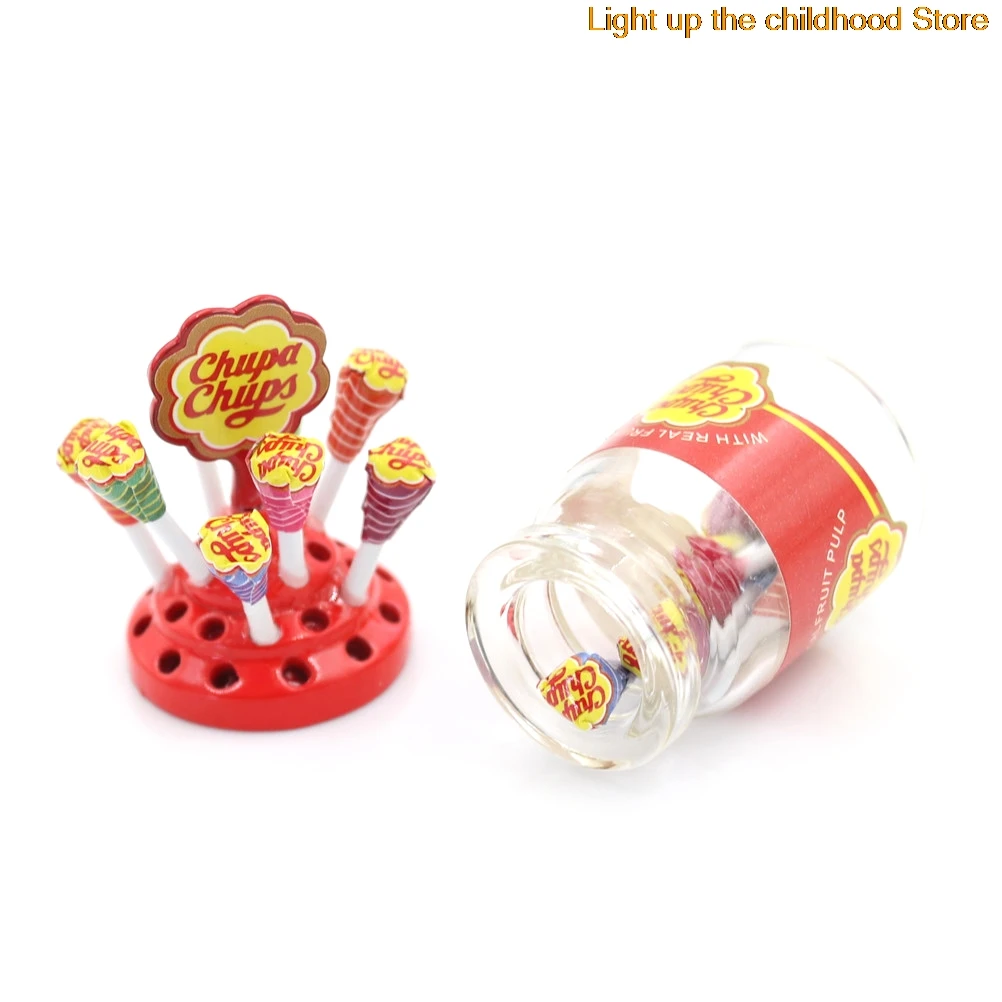 

1:12 Miniature Food Dessert Sugar Mini Lollipops With Case Holder Candy For Doll House 1/12 Kitchen Furniture Toys Accessories