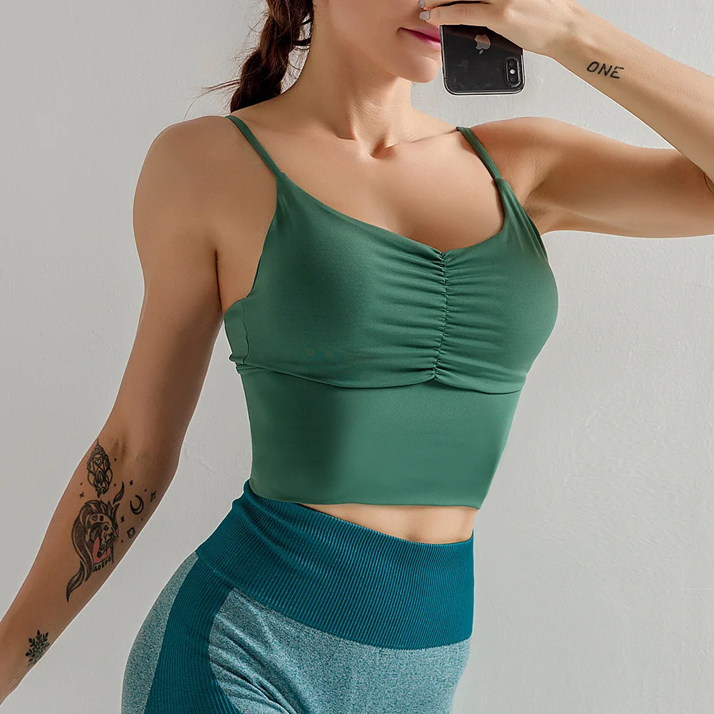

4 Color Sports Bras New Thin Shoulder Strap Beauty Back Solid Yoga Bra Shockproof Sling Gathered Running Fitness Underwear
