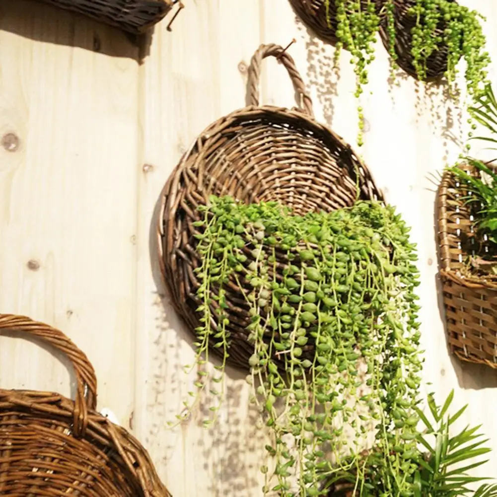 

Hot！1 Set Flower Basket Handmade Weaving Multi-Function Rattan Wall Fence Hanging Pot Plants Holder for Garden