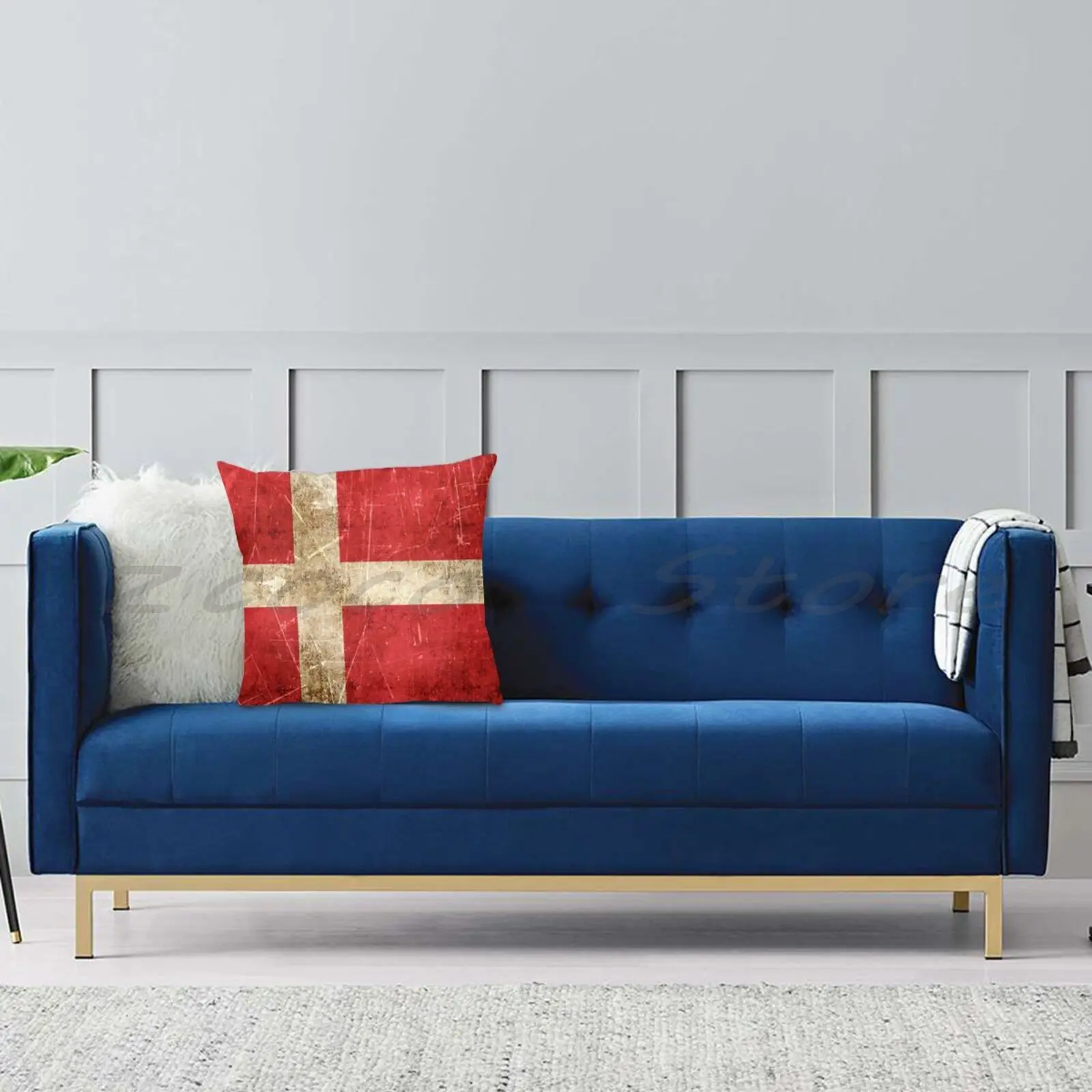 Наволочка с изображением датского флага для подушки в винтажном стиле старых и