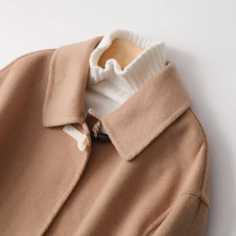 Женское длинное кашемировое пальто свободное однотонное из 100% шерсти