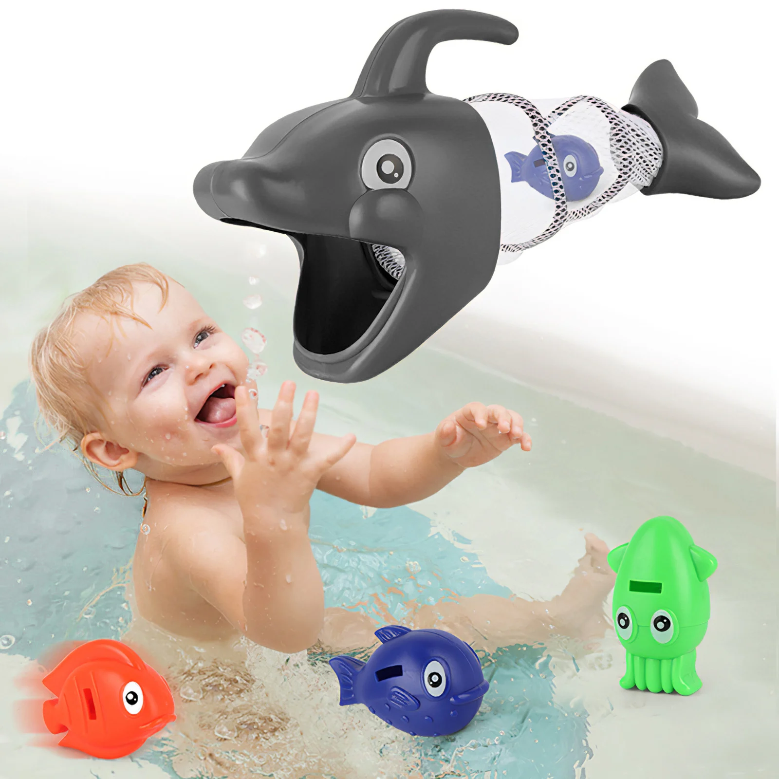 

Dolphin Bath 4pcs Cute Fish Bath Toys Ocean Animal Bath Funny Role Playing Enjoy The Fun Your Baby Together Kid Bathing Toys