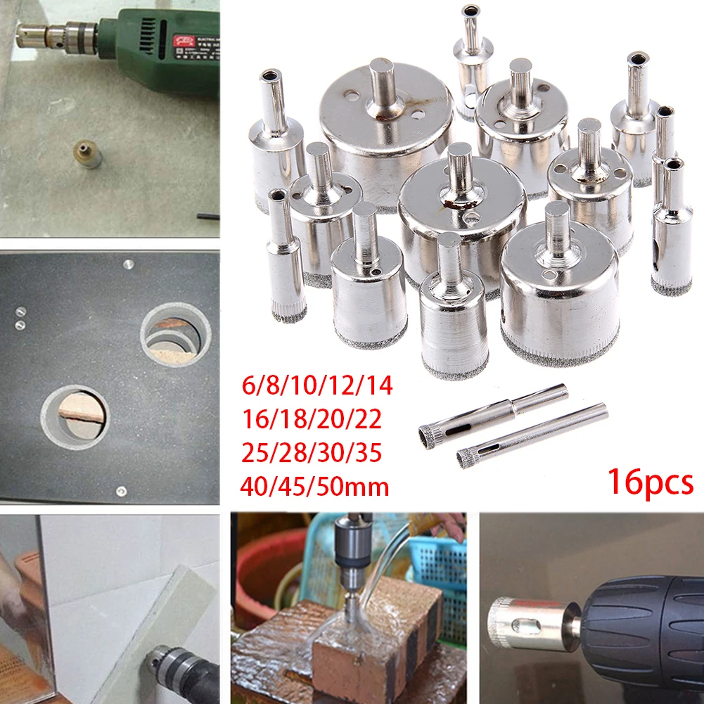 

16 Pcs Power Tools Ceramic Hole Drilling Drill Bit Marble Diamond Coated Sets Saw Glass Accessories Tile 6-50mm