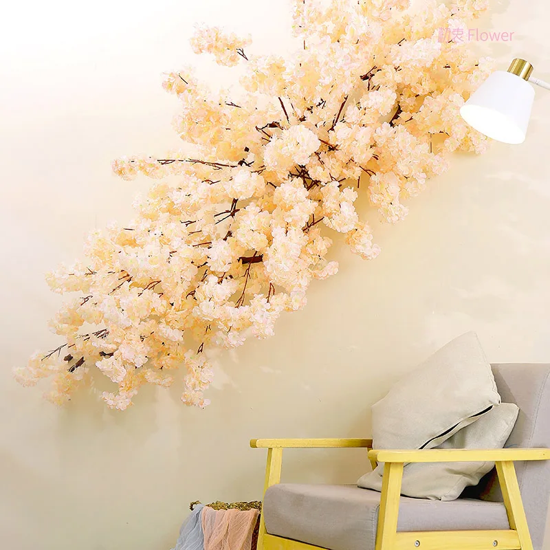 

100cm Fake Cherry Blossom Flore Branches Silk Flower Tree Plants Artificial Flowers Wedding Background Wall Party Home DIY Decor