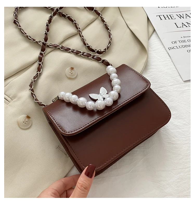 

Women's Shoulder Bag Handbag Pearl Chain Butterfly Charm Small Square Bag Wholesale Commuter Style Female 2021 New Fashion