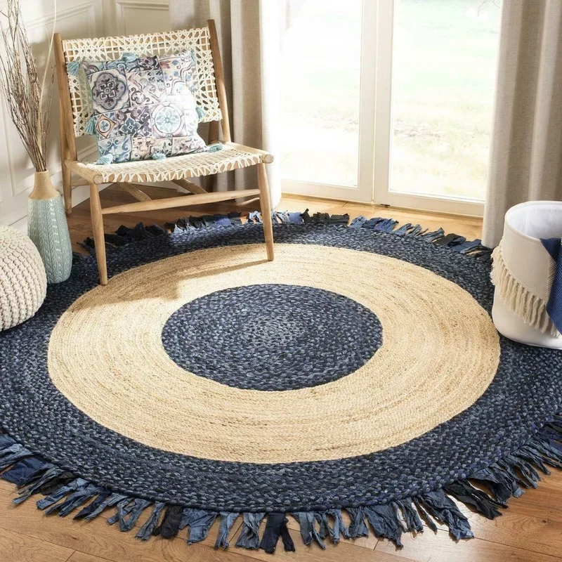 

Rugs 100% Natural Summer Home Hand-woven Jute and Cotton Hand-made Reversible Rustic-looking Area Rugs