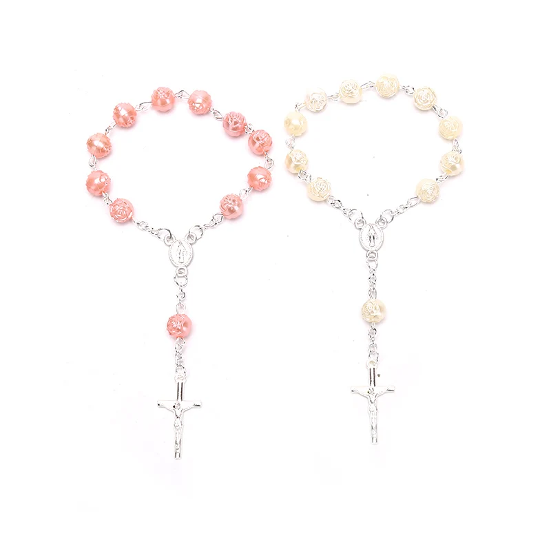 

Imitation Pearls Rosary Bracelet Arm Jewelry Jesus Religious Ornament