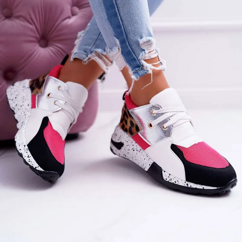 

Women Sneakers 2021 New Fashion Leopard Print Sneakers Sports Shoes Outdoor Joggers Shoes Women Lace-Up Thick Bottom Sneakers
