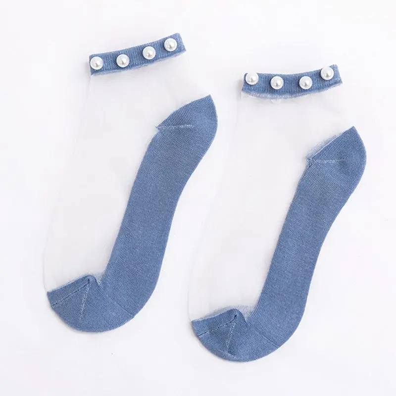 Женские летние носки-Башмачки из стекловолокна с жемчугом и бусинами Чулочные