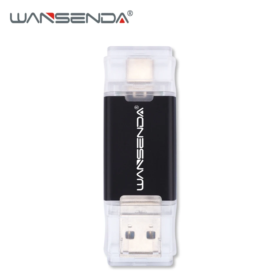 Черный WANSENDA 2 в 1 TYPE-C USB3.0 USB флеш-накопители 256 ГБ 128 Гб 64 ГБ 32 ГБ 16 ГБ флеш-накопитель для Android/PC Внешний usb-накопитель - Цвет: Черный