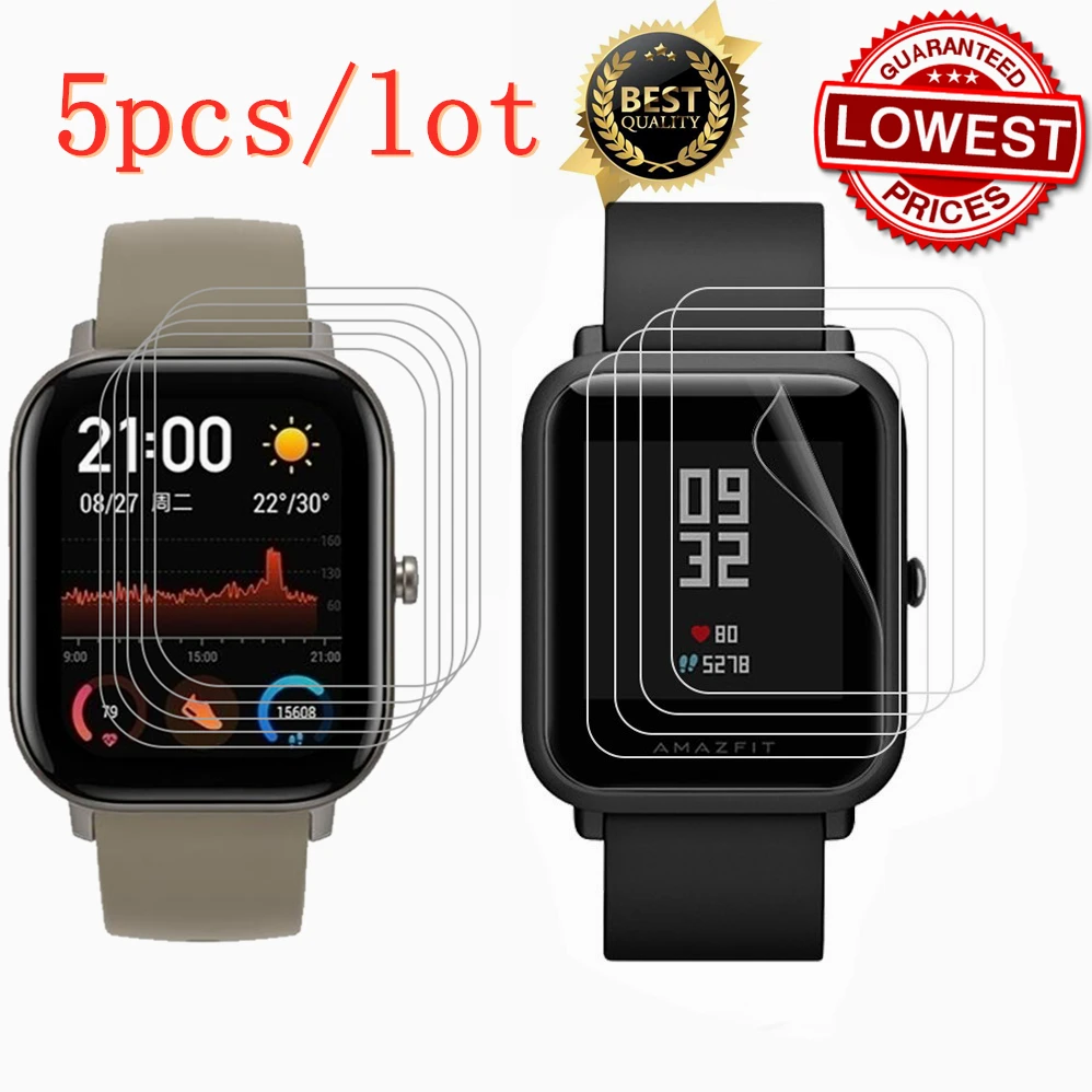 5 шт. защитная пленка для смарт часов Xiaomi Huami Amazfit Bip BIT PACE Lite S GTS|Защита экрана| |