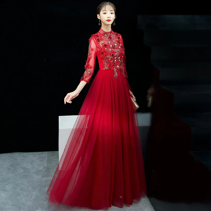 

Exquisite Appliques Evening Party Dress Gray Elegant A-line Mesh Prom Dress Noble Slim Celebrity Banquet Dress Maxi Dress XS-3XL