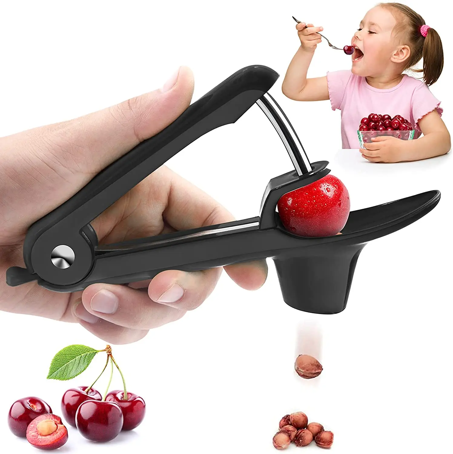 

Cherry Pitter Tool Cherries Corer Olive Seed Remover with Space-Saving Lock Design for Making Fresh Cherries Dishes Cocktail