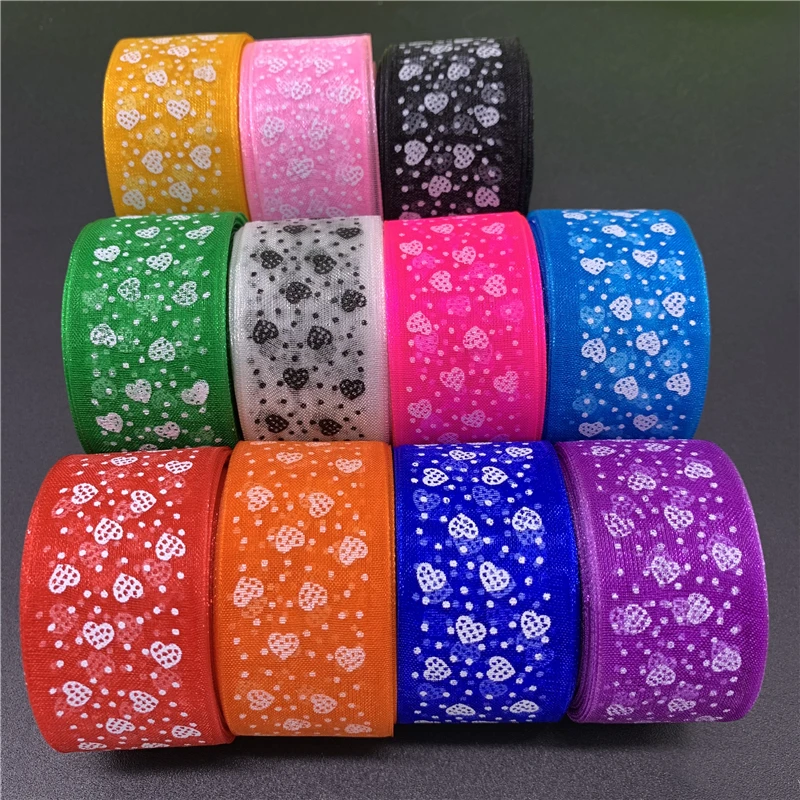 Лента из органзы с принтом в форме сердца 5 ярдов 25 мм для украшения волос свадьбы