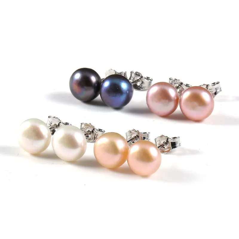 Genuine Natural Pearl Stud Earrings for Women 4 Colors 100%  Stud Earrings Freshwater Pearl Earring Jewelry Gift for Women images - 6