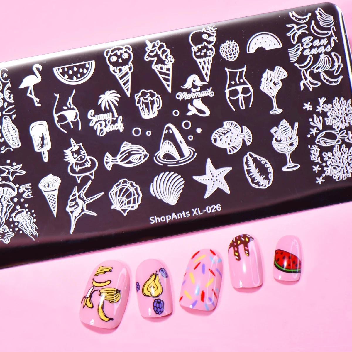 Штамповочная пластина для ногтей от ShopAnts летнее мороженое Акула фрукты фламинго